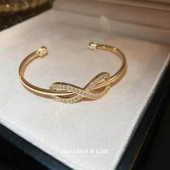 18k zlata farba módne šperky Luk Uzol manžetový pre ženy dovolenku strany Luxusné Jednoduché denné elegantný náramok