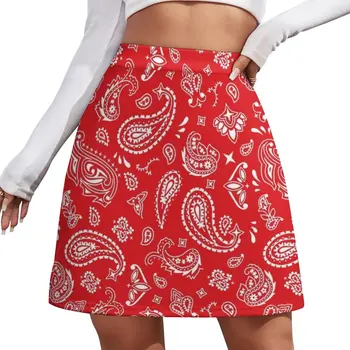 Biela Červená Paisley Mini Sukne japonský kawaii šaty, Šaty na leto, elegantné sukne pre ženy, kawaii oblečenie