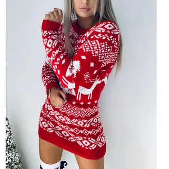 Vianočné Šaty, Móda Jeseň Zima Dlhý Rukáv Voľné Dámy Vianočné Tlač-line Mini Šaty 2020 topy Nové Ženy