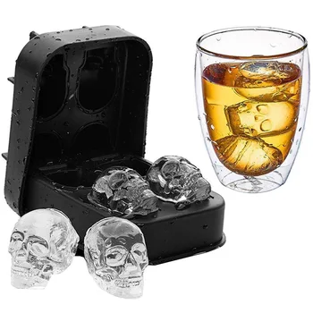 4 Bunky 3D Lebky Ice Cube Silikónové Formy na Ľadové Kocky Zásobník na Ľadové Kocky Maker DIY Whisky Koktail Ice Loptu Formovať Čokoládu Pečivo Plesne