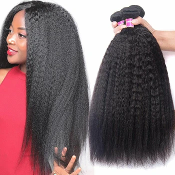 Kinky Rovno Zväzky Brazílsky Remy Hair10-36 Palcový Rozšírenia Ľudské Vlasy 100% Ľudské Vlasy 1/3/4PCS Zväzky pre Čierne Ženy