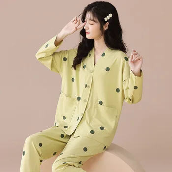 Nové Sleepwear Žien Cardigan tvaru, Dlhý Rukáv, Nohavice Cartoon Voľné Domov Vyhovovali Nastaviť Pyžamá pre Ženy na Jar a Na Jeseň