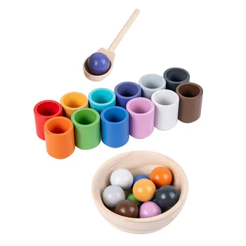 Guľôčky Hračky, Detské Drevené Uznanie Loptu Batoľa Farby Zodpovedajúce Plaything Deti Vzdelávacie Pohár Klasifikácia