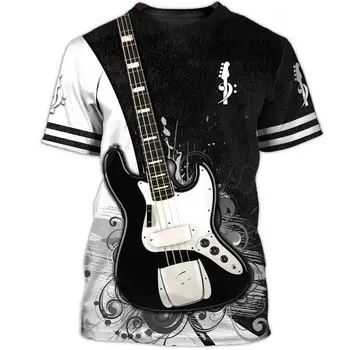 Pánske Letné T-shirt Gitara Vzor Fashion Music T-shirt Pulóver s Krátkym Rukávom O-Krku Rock, Hip Hop Top Plus Veľkosť Oblečenie
