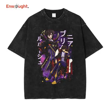 Anime Code Geass Lelouch Rebellion T-shirt Vintage Wash Lelouch Lamperouge T Shirt Manga Krátky Rukáv Ležérny Top Tee Mužov