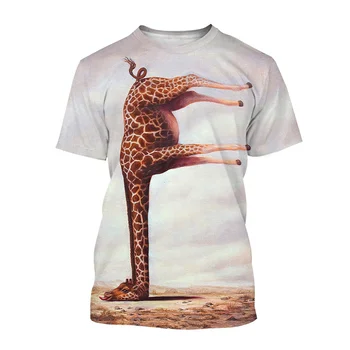 Zviera Žirafa Tlačiť T-shirt Roztomilé Malé Čerstvé T-shirt pánske Letné 3D Krátkym rukávom High-kvalitné Priedušné Rýchle sušenie Top