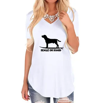 Beagle na palube Psa List Tlač Ženy Voľné T-Shirt V Krku Vintage Tričko pre Ženy Femme Lete Milovník Zvierat Darček Ležérny Top
