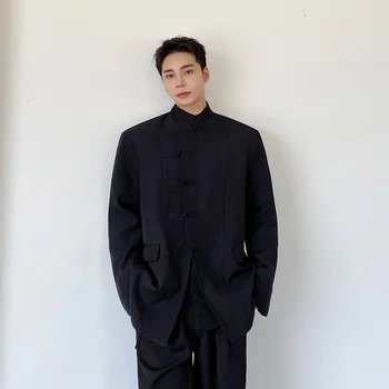 2023 Jeseň Čínsky štýl, Osobné stojaci golier pracky vyhovovali mužov príležitostné voľné black pracky oblek pre mužov, M-XL