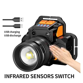Silný Svetelný Senzor Svetlometu USB Nabíjateľné Núdzové Smart Head Namontované Vonkajšie Osvetlenie, Blesk