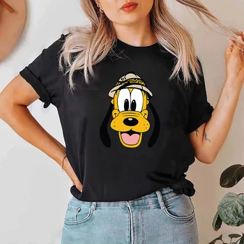 Disney Roztomilý Pluto Živočíšnej ríše Ženy Tričko Cartoon Harajuku Estetické Americké Oblečenie O-neck Black Topy Žena T-shirts