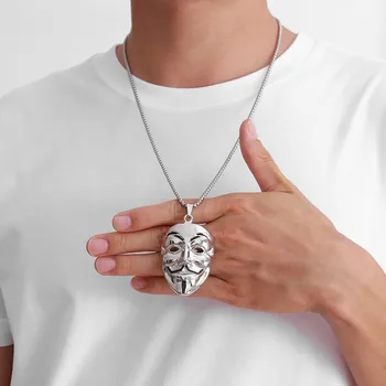 WANGAYAO Klaun Maska na tvár Smiley influencer Titánové ocele náhrdelník Hip Hop lumbálna ulici prívesok študent prívesok doplnok