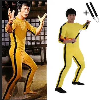 Unisex Dospelých, Deti Bruce Lee Cosplay Jeet Robiť Čínskej Kung-Fu Jumpsuit Kostým Zentai Vyhovovali Hra Death Žltá Farba