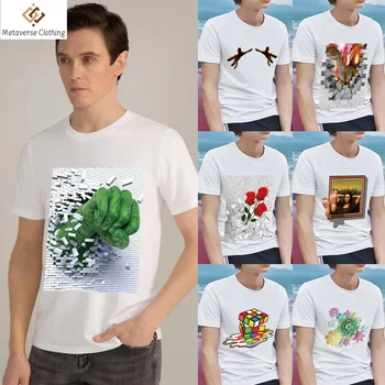 Pánske Tričko T-shirt Biele pánske Klasické Módne Bežné Jednoduché 3D Vzor Tlač Série Kolo Krku Mládež Dochádzanie Pohodlie