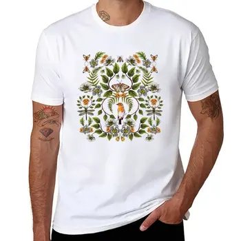 Nové Jarné Reflexie - Kvetinový/Botanická Vzor w/ Vtákov, Mory, Vážky & Kvety T-Shirt