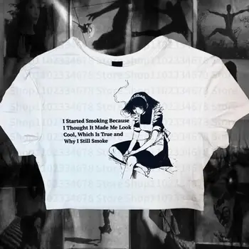 Y2k Vintage Goth Grafické Tričko Ženy T-shirt Streetwear Krátky Rukáv T-shirt Oblečenie Vintage Topy Harajuku Dieťa Tees Orezať Začiatok