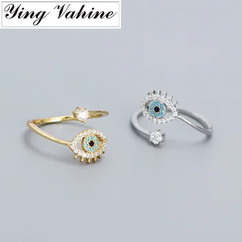 ying Vahine 925 Sterling Silver Lesklý Modrý Zirkón Zlé Oči Nastaviteľné Otvoriť Prstene pre Ženy