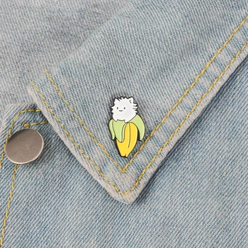 Mačka Banán Smalt Pin Zábavné, roztomilé mačka odznak brošňa Klopě pin Denim Džínsy, tričko, taška Cartoon Zvierat ovocie Šperky, Darček pre Deti