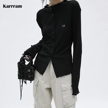Yamamoto Štýl Čierne Tričko Tmavo Estetické Gotický Blúzka Grunge Japonský Emo Alt Oblečenie Skladaný Dizajn Goth Tričko Y2k