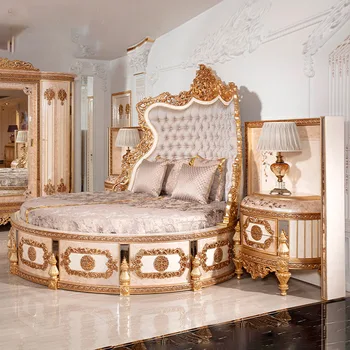 masívneho dreva kolo posteľ francúzskeho veľké rodinné vyrezávané posteľ spálňa princezná dvojité svadobné posteľ nábytok customiz