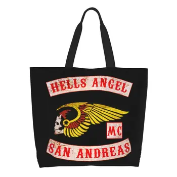 Hells Angels Logo Nakupovanie Tote Taška Ženy Roztomilý Znak Plátno Shopper Taška Cez Rameno Veľká Kapacita Kabelka