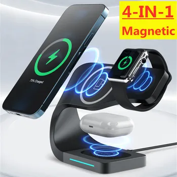 15W Magnetické Bezdrôtový Nabíjací Stojan Pre iPhone 14 13 12 Pro Max 4 v 1 Rýchle Nabíjanie Dock Stanicou Pre Apple iWatch 8 7 AirPods