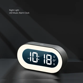Hudba LED Digitálny Budík Ovládanie Hlasom Nočné Svetlo Dizajn Ploche Hodiny Domov Stôl Dekorácie Vstavané 1200mAh Batéria