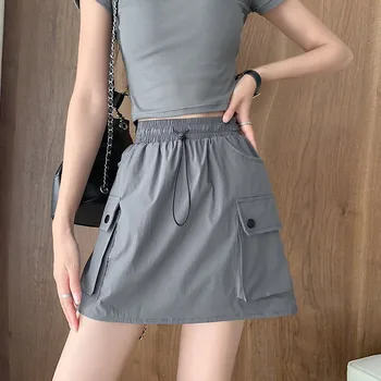 Treutoyeu Čipky Vrecko Čierna Mini Sukňa s Šortky kórejský Streetwear Módy Ružová Vysoký Pás Letné Oblečenie pre Ženy 2023