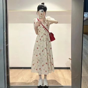 Ženy Sukne 2022 V Lete Nový Kórejský Doplnky, Módne Temperament Jemné Vintage Kvetinový Tenký, Univerzálny Vysoký Pás Ženské Šaty