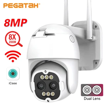 PEGATAH 8MP WIFI Dohľadu IP Kamera 4K Vonkajšie 8x Zoom 2.8+12 mm Duálny Objektív HD Kamera AI ľuďmi Audio Bezpečnostné Kamery