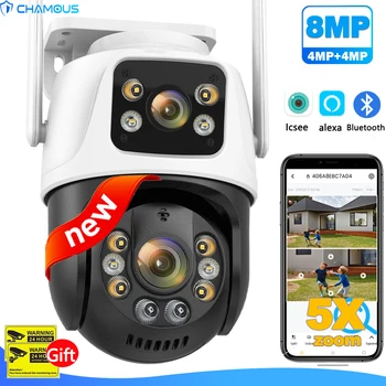 8MP WiFi IP Kamera Vonkajší Duálny Displej PTZ Dohľadu Cam Zabezpečenia Ochrany 4MP CCTV Ai Sledovania Mini Dome 360° ICsee Alexa