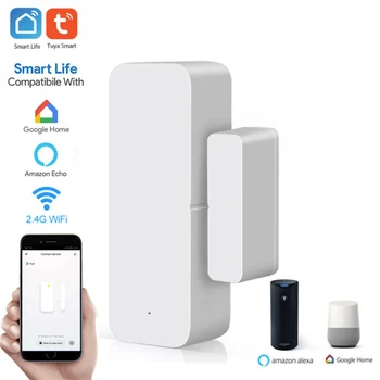 Tuya Smart WiFi Senzor Dverí Dvere Detektory Wifi Domov Bezdrôtový Magnetický Alarm Kompatibilný So Alexa Domovská Stránka Google