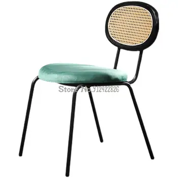 Nordic jedálenské stoličky jednoduché master dizajn rattan kovaného železa svetlo luxusné kovové kresle káva stoličky domov stoličky z masívu