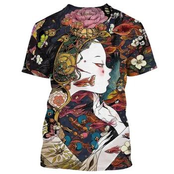 Unisex Japonský Geisha Ženy Dámy 3d Tlač pánske T-shirt Bushido Cool Fashion Krátky Rukáv Topy Street Nosiť Muži Tees, T Košele