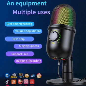 RGB USB Kondenzátorových Mikrofónov Profesionálne Vokály Prúdy Mic Nahrávacie Štúdio Mikro pre PC YouTube Video Herné Mikrofo/Microfon